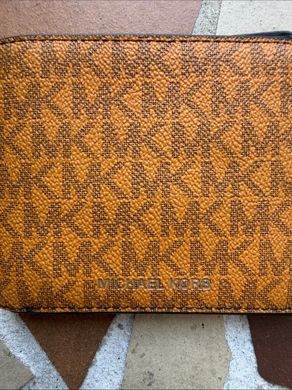 Michael Kors Cooper Mens Orange Monogram MK Bifold Wallet. EUC